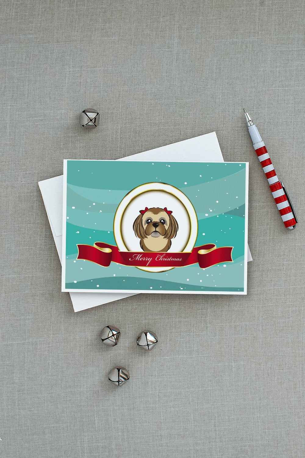 Chocolate Brown Shih Tzu Merry Christmas Greeting Cards and Envelopes Pack of 8 - the-store.com