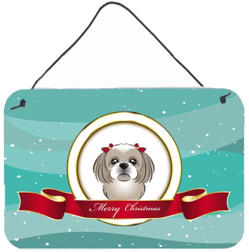 Gray Silver Shih Tzu Merry Christmas Wall or Door Hanging Prints BB1560DS812 by Caroline&#39;s Treasures