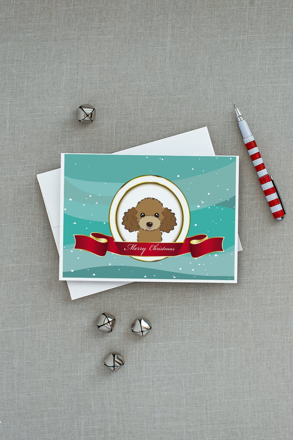 Chocolate Brown Poodle Merry Christmas Greeting Cards and Envelopes Pack of 8 - the-store.com