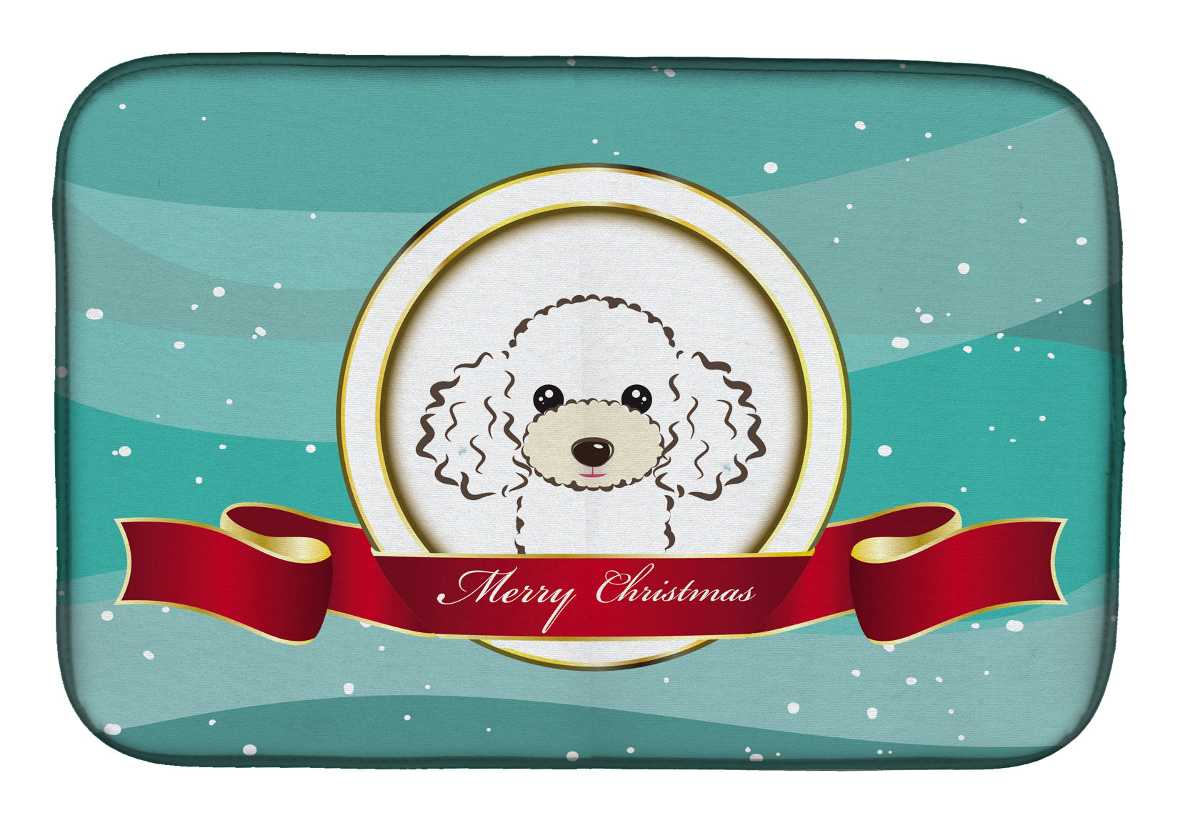 White Poodle Merry Christmas Dish Drying Mat BB1567DDM  the-store.com.