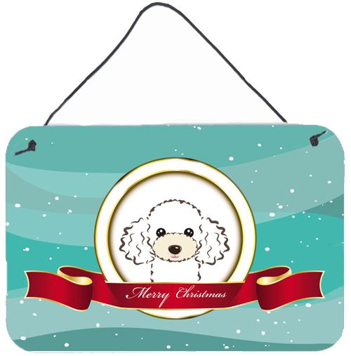 White Poodle Merry Christmas Wall or Door Hanging Prints BB1567DS812 by Caroline's Treasures