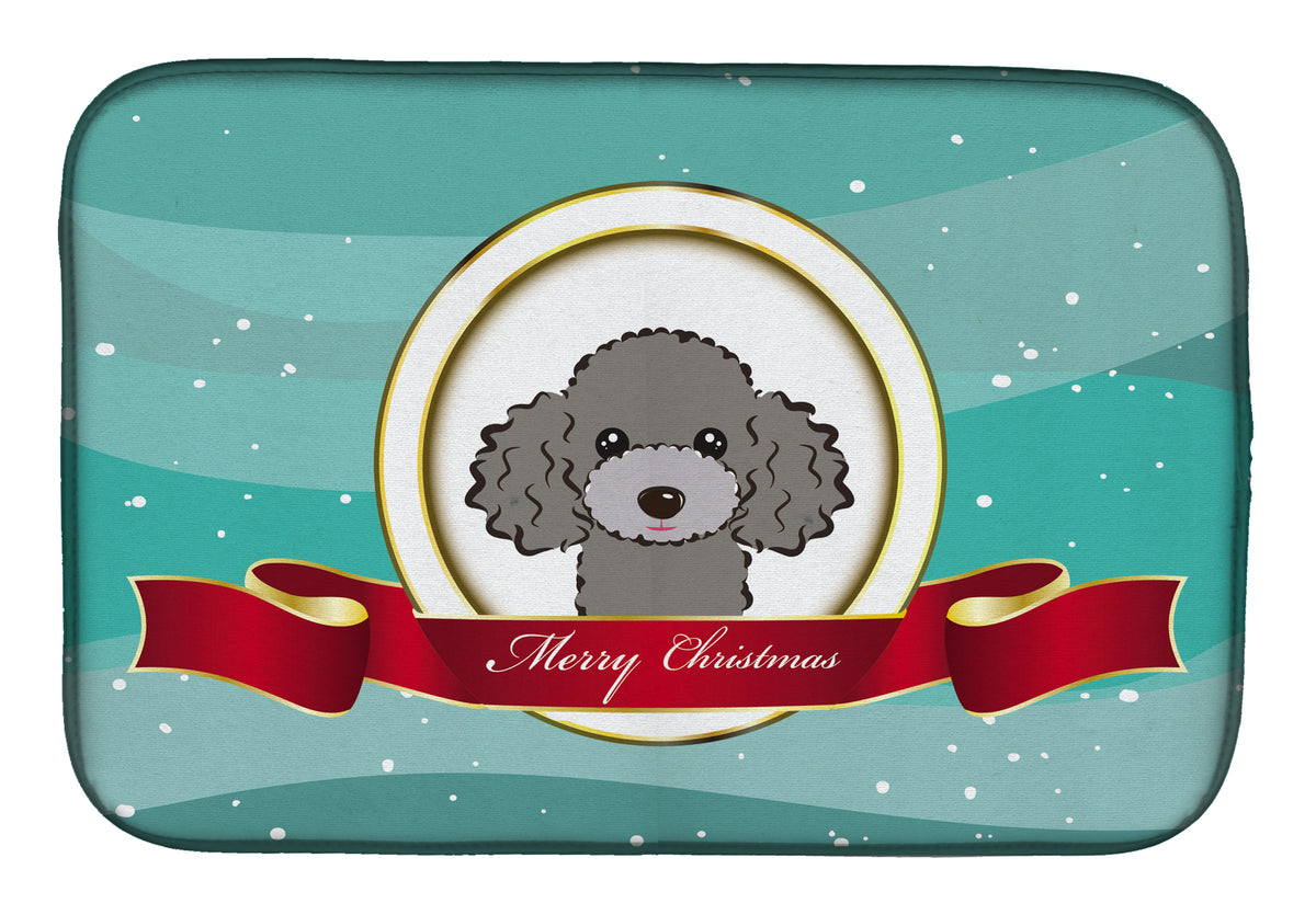 Silver Gray Poodle Merry Christmas Dish Drying Mat BB1569DDM