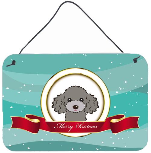 Silver Gray Poodle Merry Christmas Wall or Door Hanging Prints BB1569DS812 by Caroline's Treasures