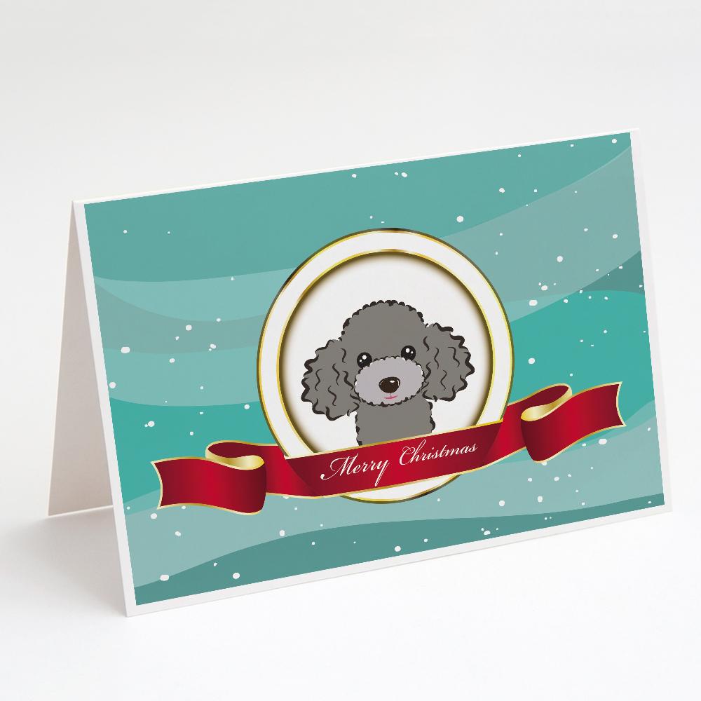 Buy this Silver Gray Poodle Merry Christmas Greeting Cards and Envelopes Pack of 8