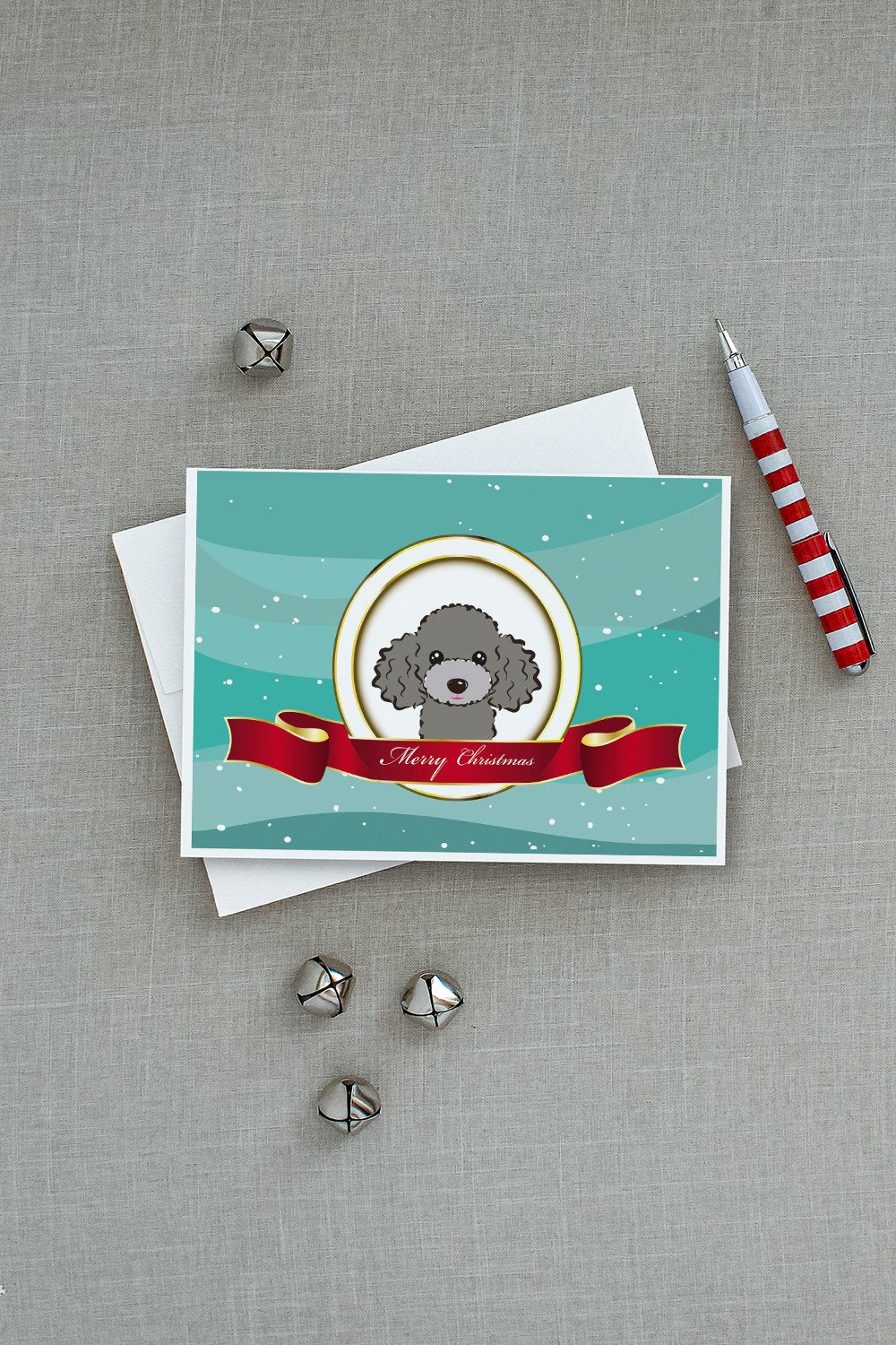 Silver Gray Poodle Merry Christmas Greeting Cards and Envelopes Pack of 8 - the-store.com
