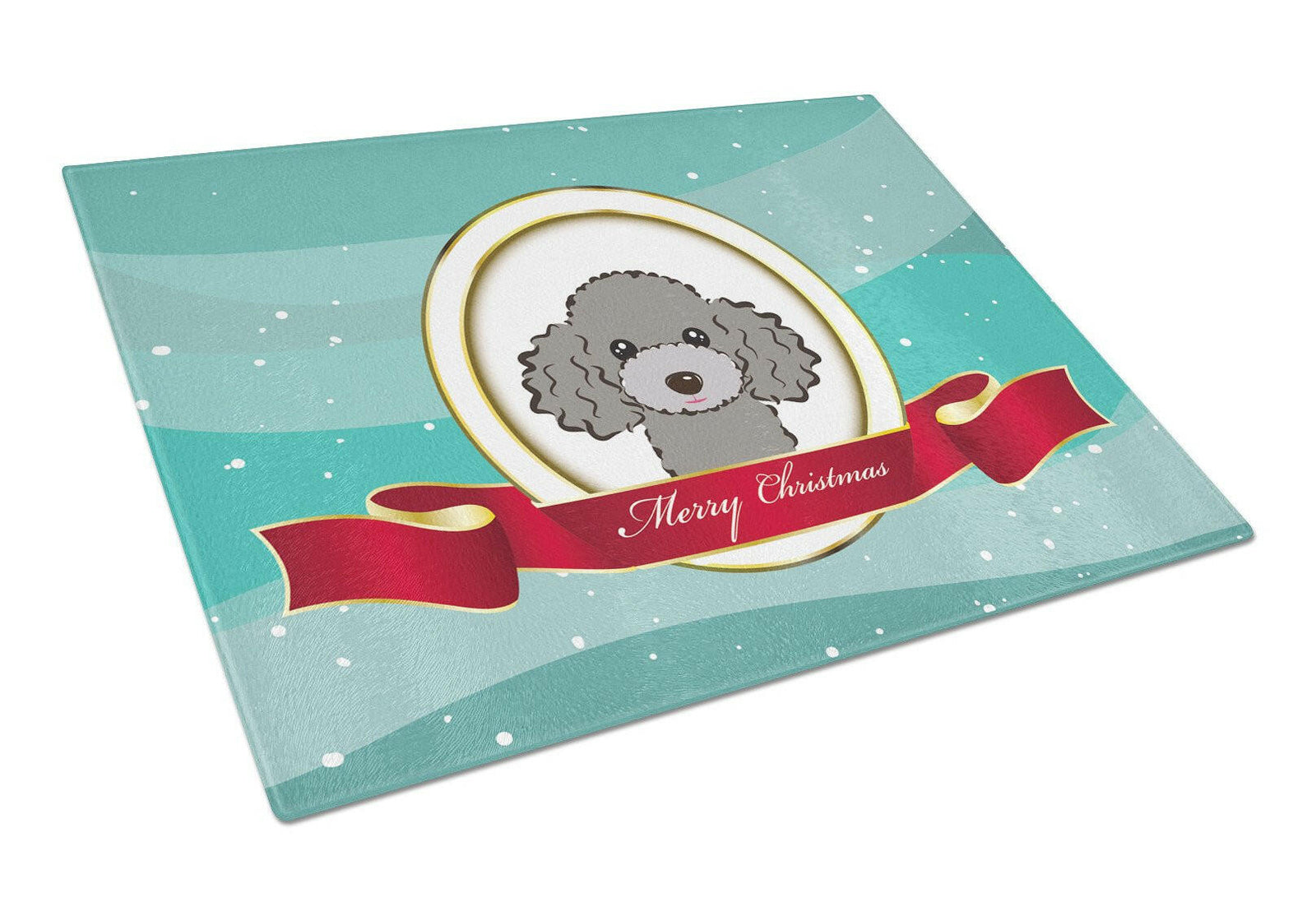 Silver Gray Poodle Merry Christmas Glass Cutting Board Large BB1569LCB by Caroline's Treasures