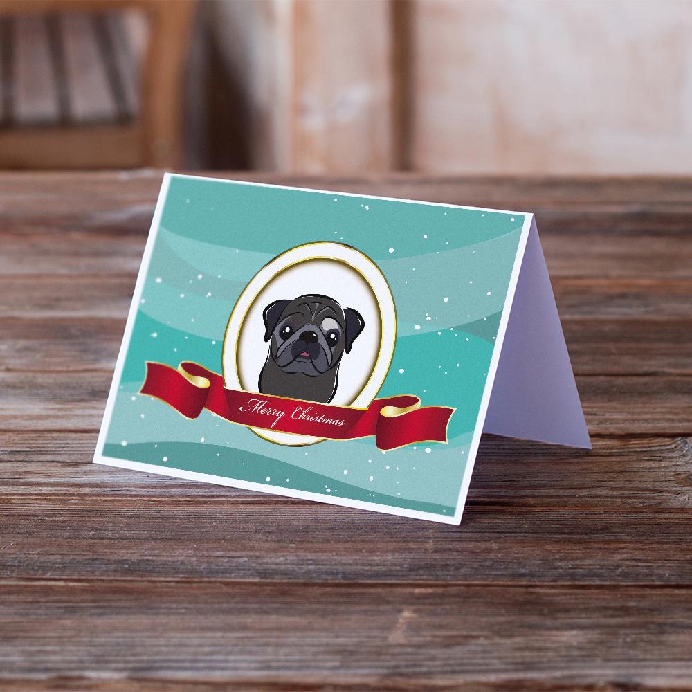 Black Pug Merry Christmas Greeting Cards and Envelopes Pack of 8 - the-store.com