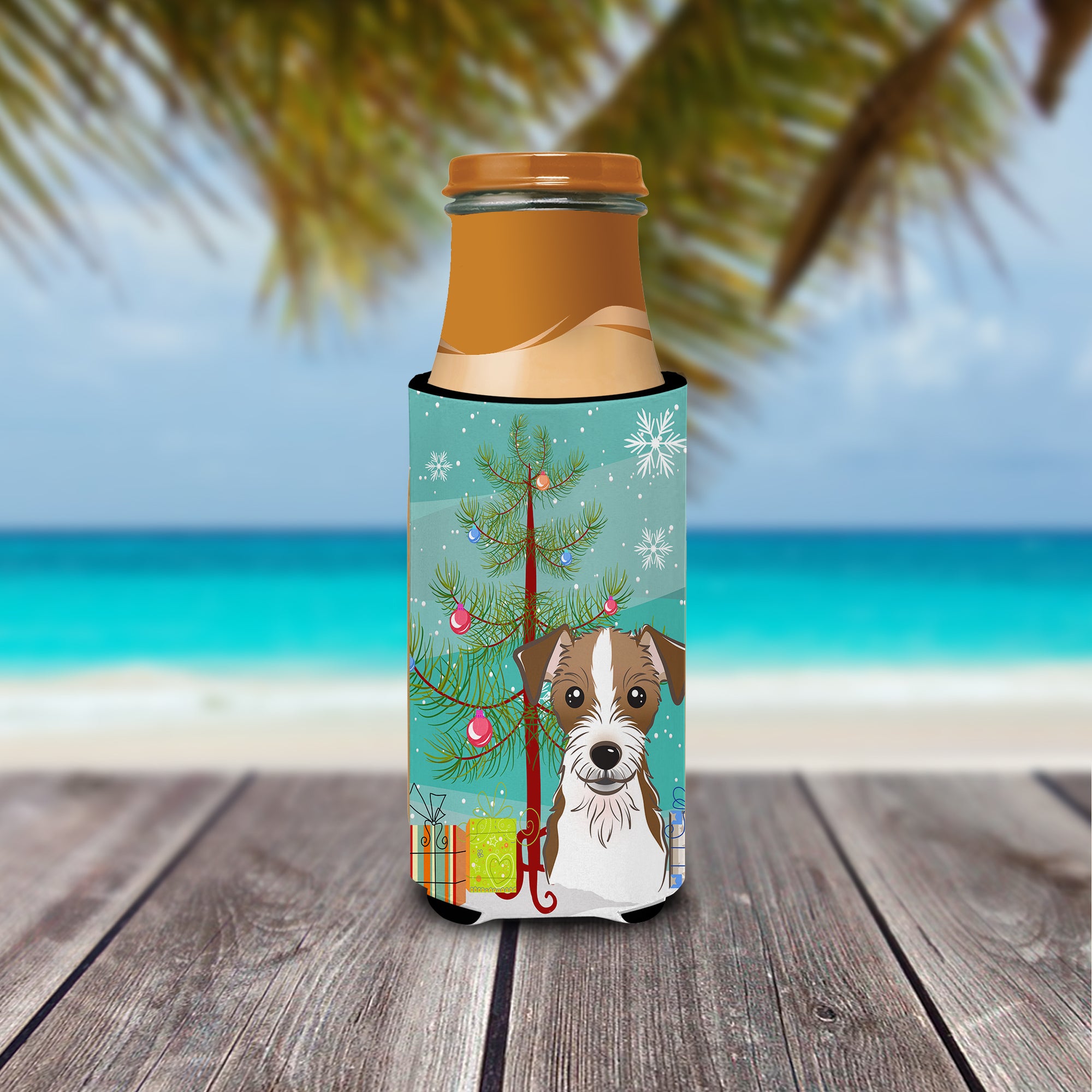 Christmas Tree and Jack Russell Terrier Ultra Beverage Insulators for slim cans BB1574MUK