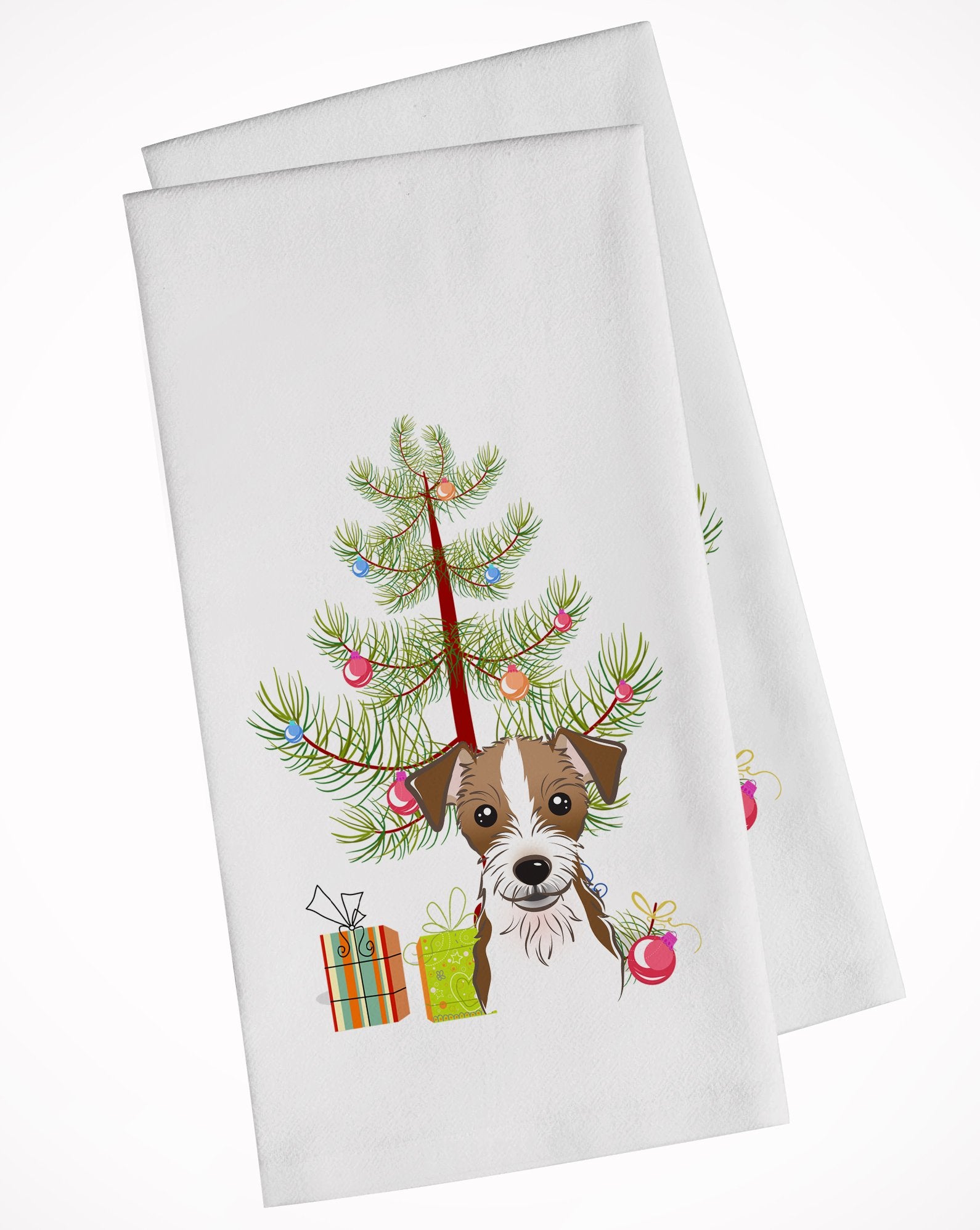 Christmas Tree and Jack Russell Terrier White Kitchen Towel Set of 2 BB1574WTKT by Caroline's Treasures