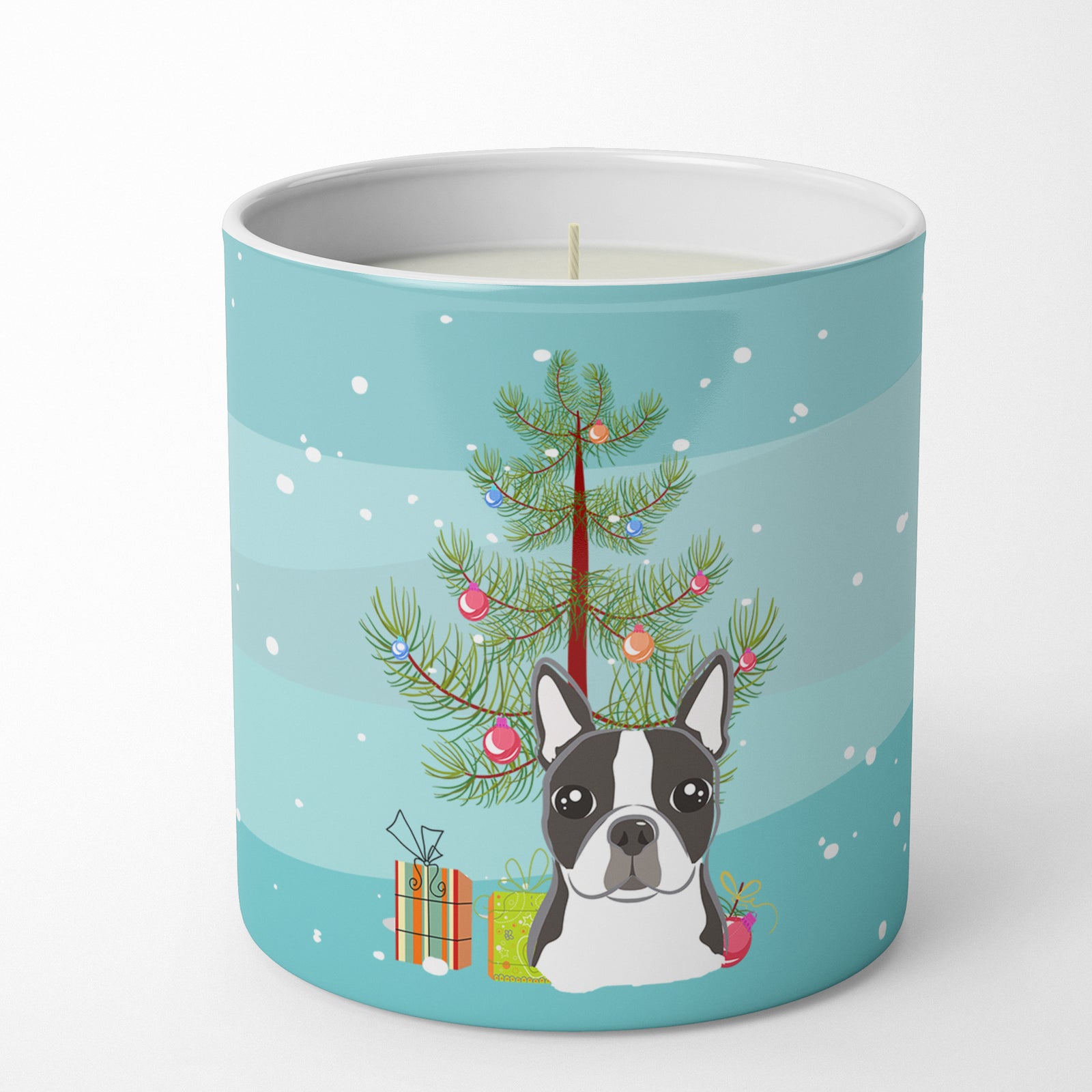 Buy this Christmas Tree and Boston Terrier 10 oz Decorative Soy Candle