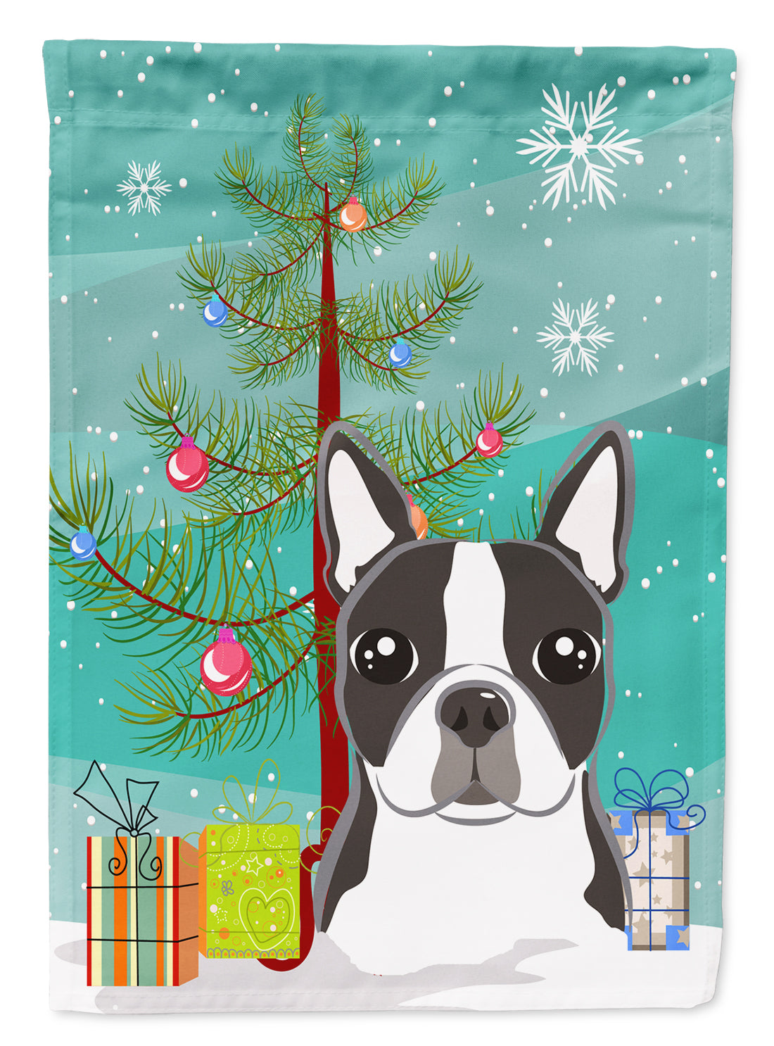 Sapin de Noël et Boston Terrier Drapeau Toile Taille Maison BB1575CHF