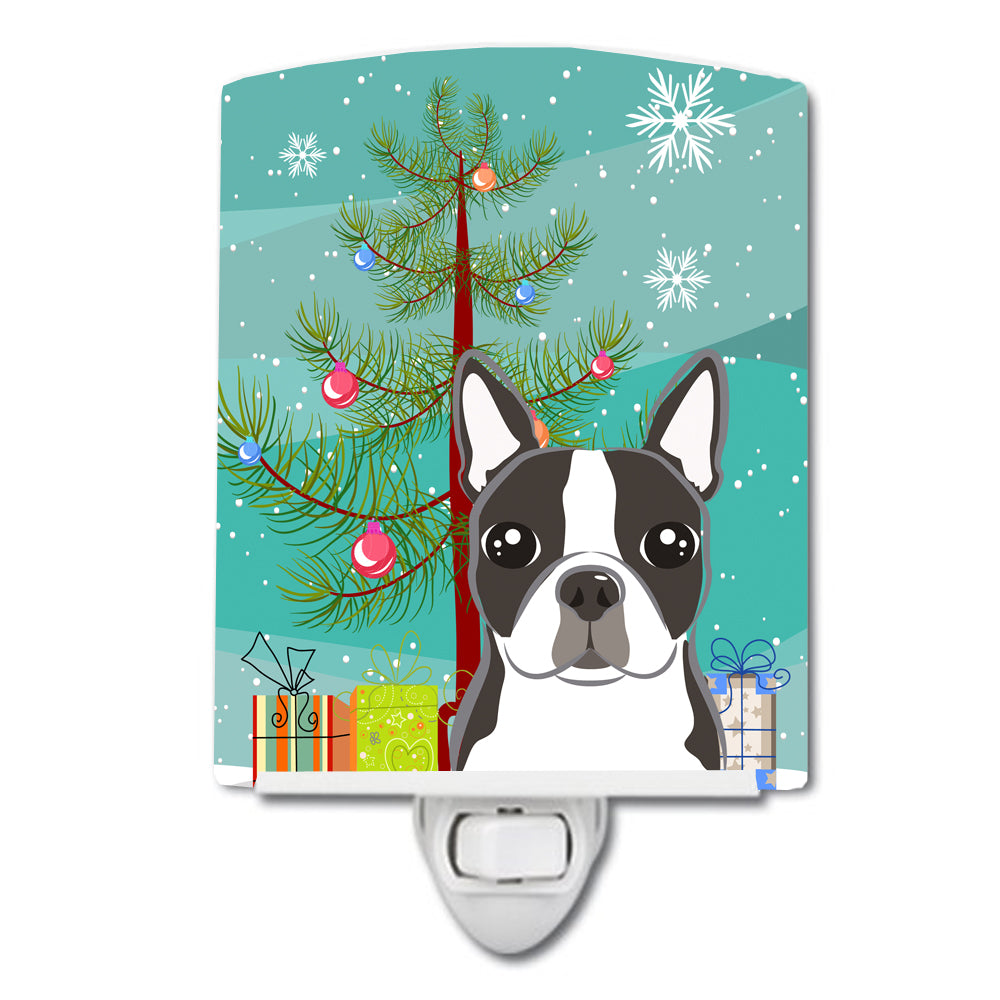 Christmas Tree and Boston Terrier Ceramic Night Light BB1575CNL - the-store.com