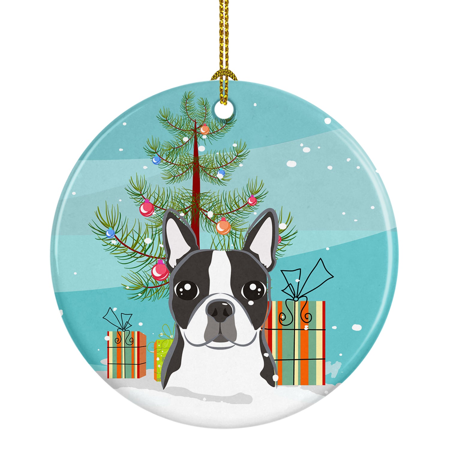 Christmas Tree and Boston Terrier Ceramic Ornament BB1575CO1 - the-store.com