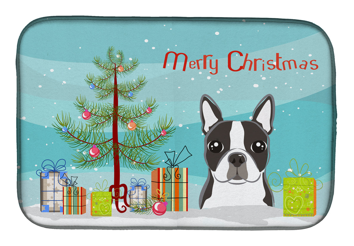 Christmas Tree and Boston Terrier Dish Drying Mat BB1575DDM  the-store.com.