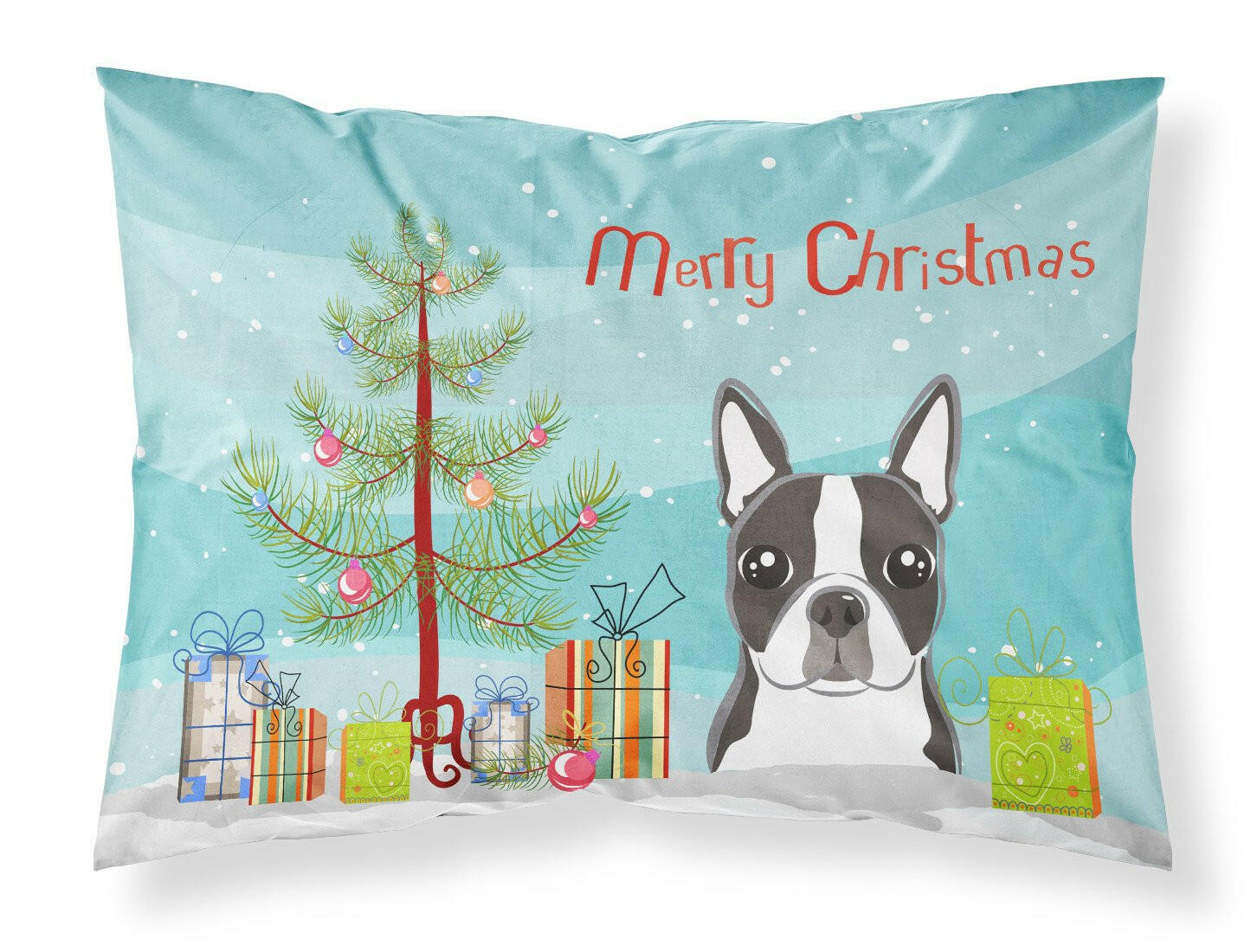 Christmas Tree and Boston Terrier Fabric Standard Pillowcase BB1575PILLOWCASE by Caroline's Treasures