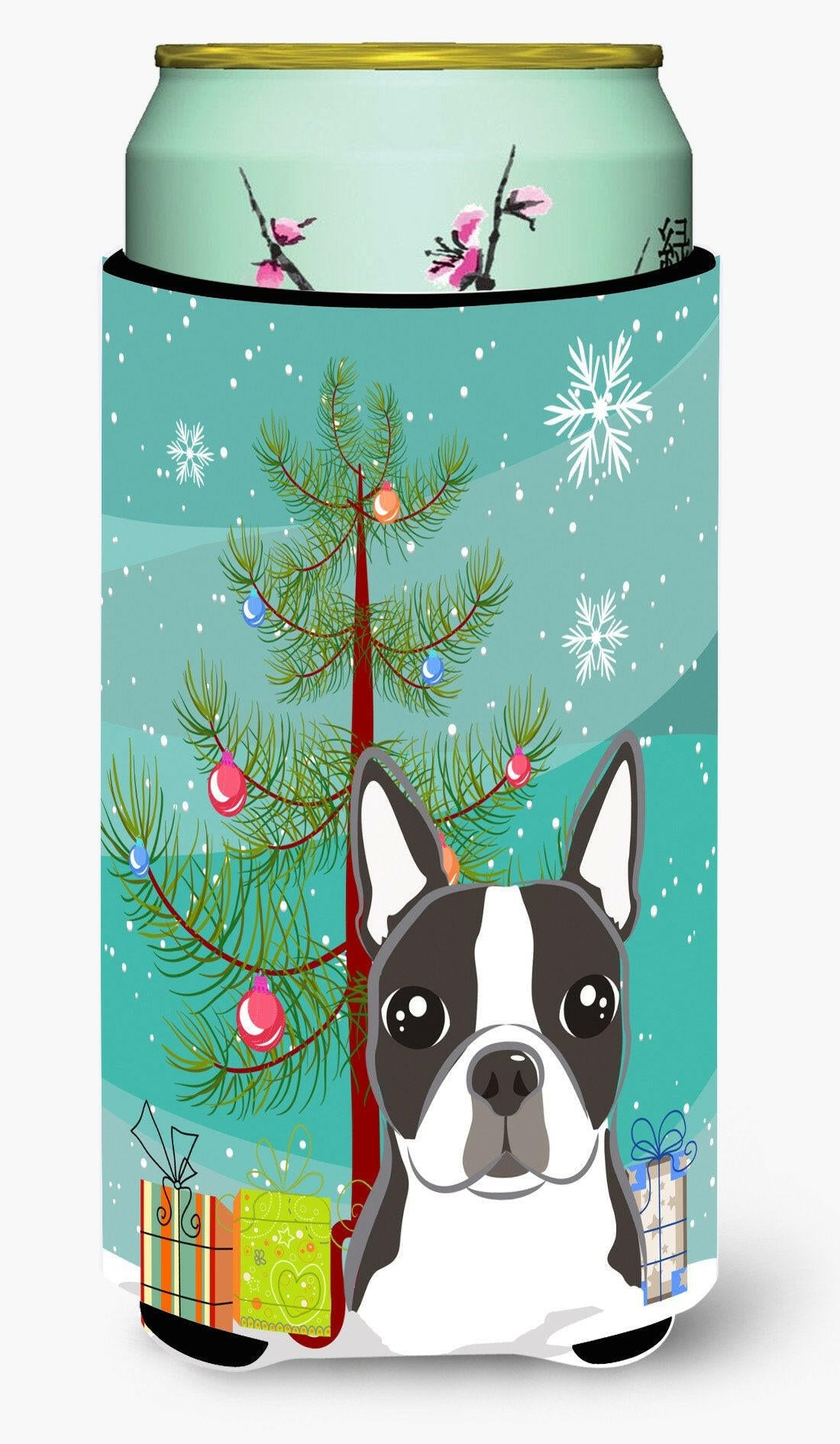 Christmas Tree and Boston Terrier Tall Boy Beverage Insulator Hugger BB1575TBC by Caroline&#39;s Treasures