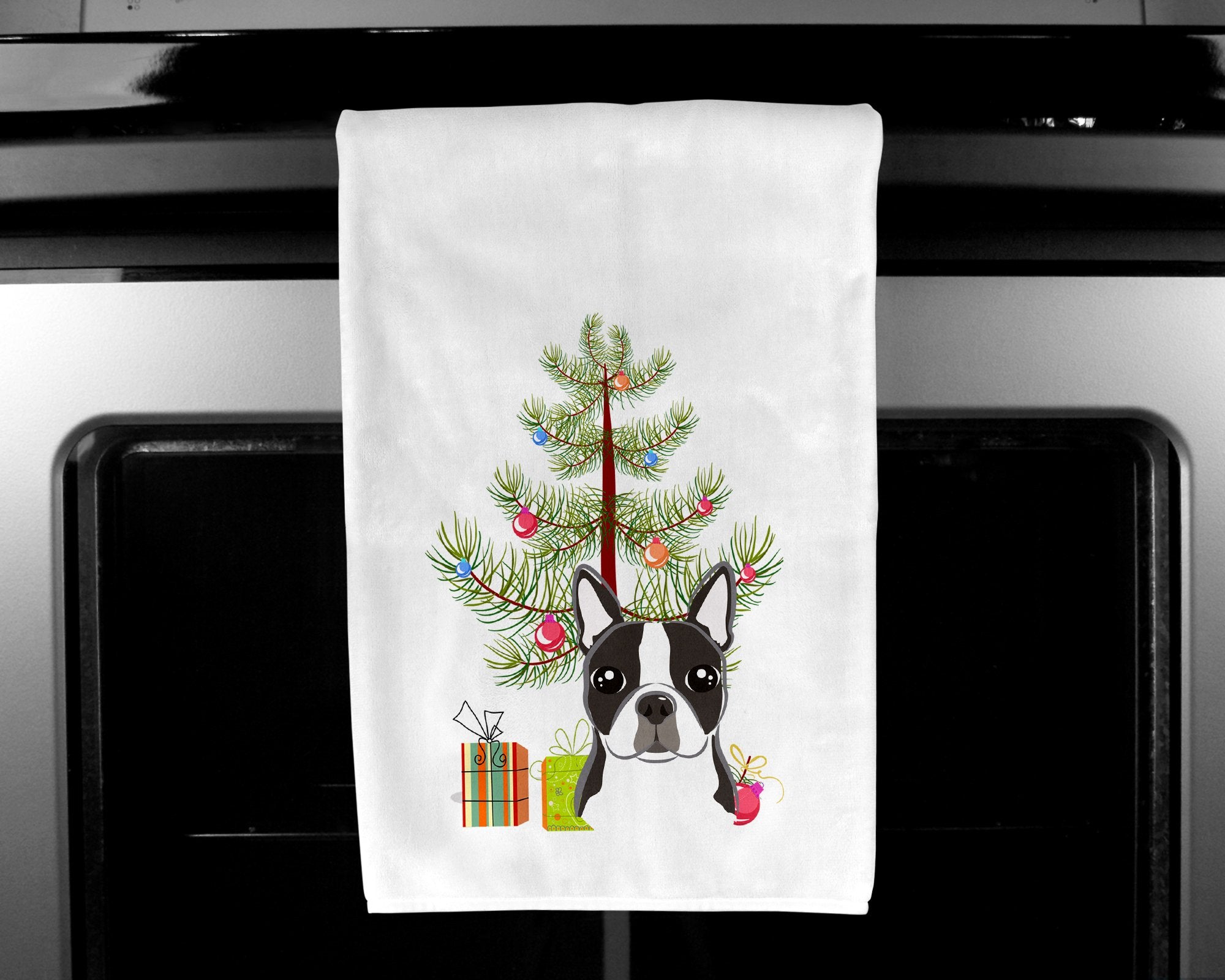 Christmas Tree and Boston Terrier White Kitchen Towel Set of 2 BB1575WTKT by Caroline's Treasures
