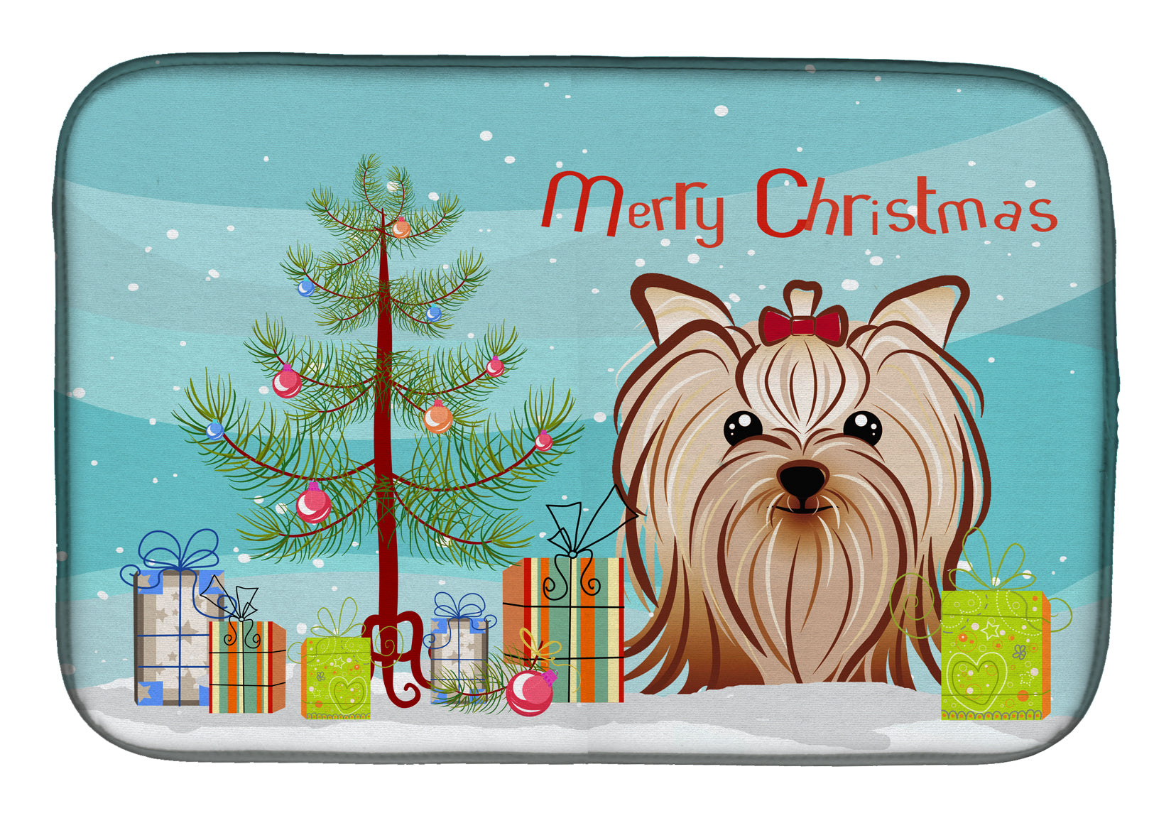 Christmas Tree and Yorkie Yorkishire Terrier Dish Drying Mat BB1576DDM  the-store.com.