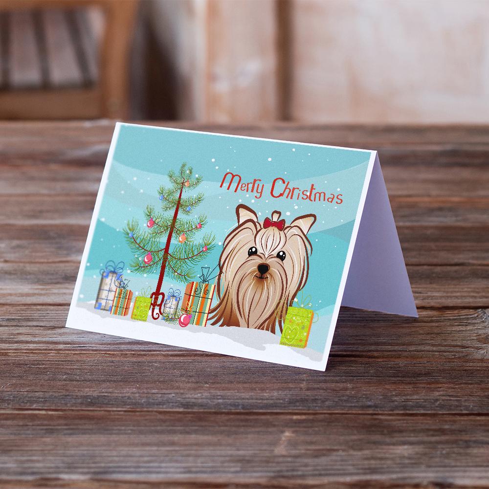 Christmas Tree and Yorkie Yorkishire Terrier Greeting Cards and Envelopes Pack of 8 - the-store.com