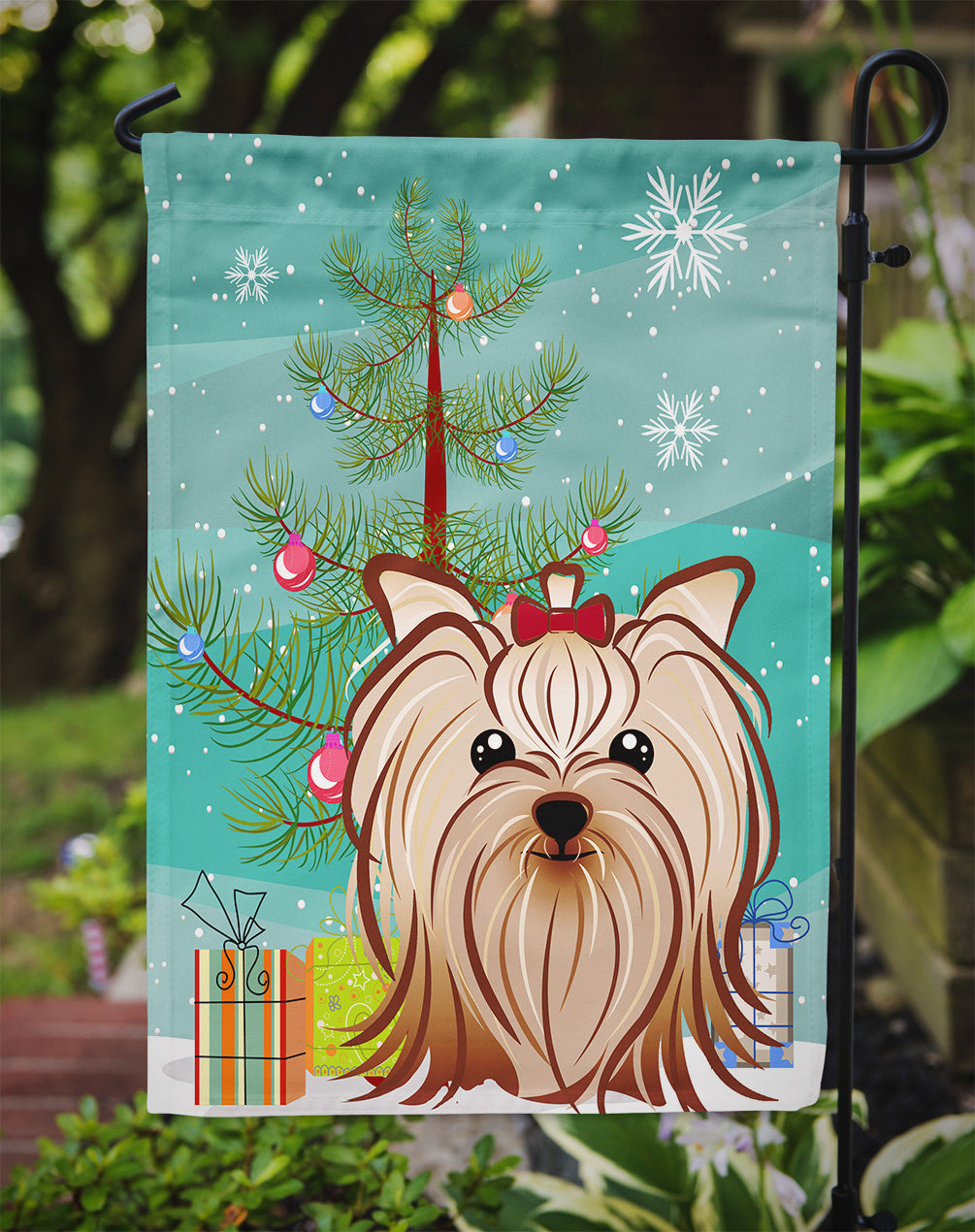 Christmas Tree and Yorkie Yorkshire Terrier Flag Garden Size BB1576GF.