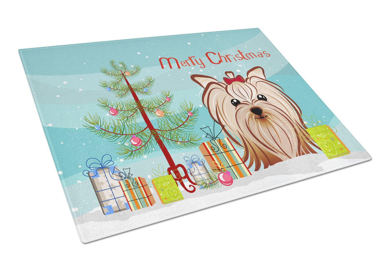 Christmas Tree and Yorkie Yorkshire Terrier Glass Cutting Board Large BB1576LCB by Caroline's Treasures