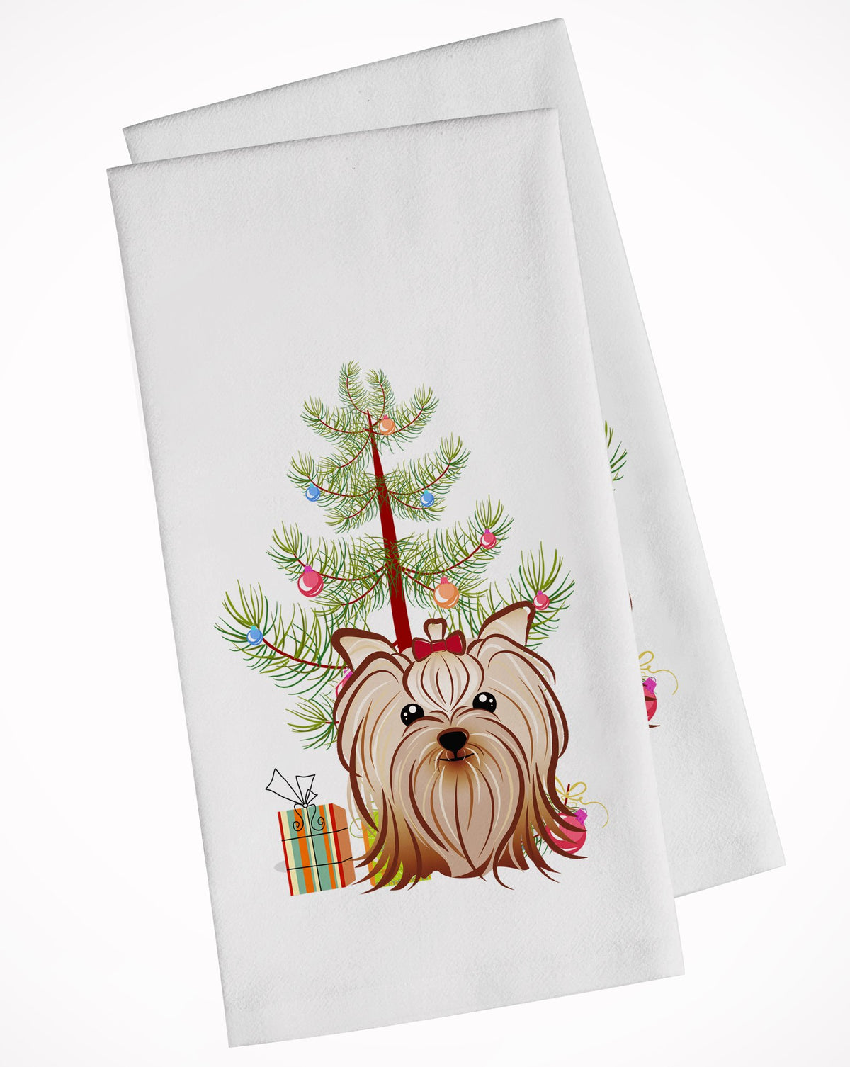 Christmas Tree and Yorkie Yorkishire Terrier White Kitchen Towel Set of 2 BB1576WTKT by Caroline&#39;s Treasures