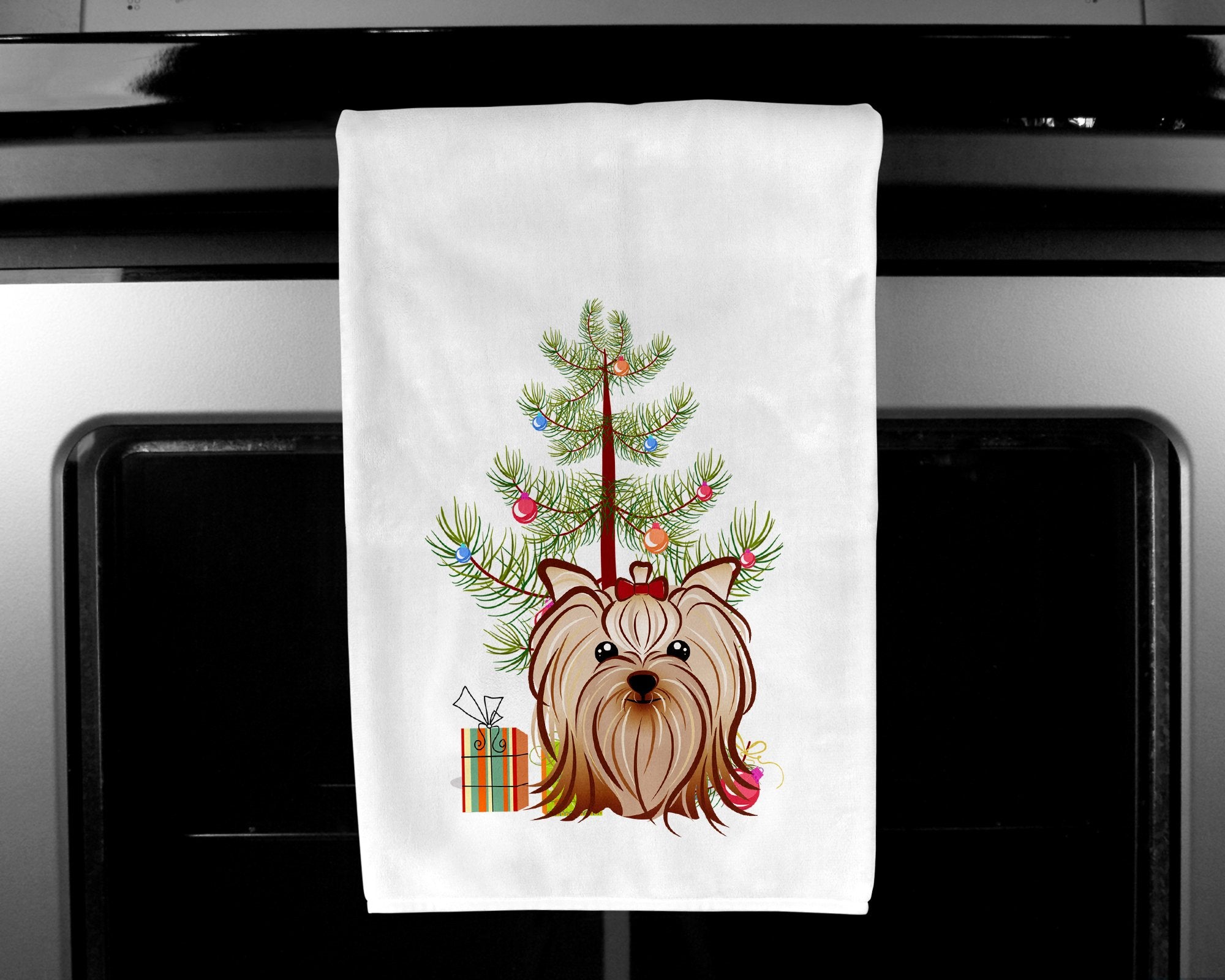 Christmas Tree and Yorkie Yorkishire Terrier White Kitchen Towel Set of 2 BB1576WTKT by Caroline's Treasures