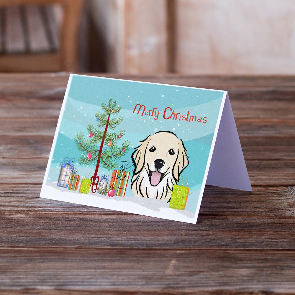 Christmas Tree and Golden Retriever Greeting Cards and Envelopes Pack of 8 - the-store.com