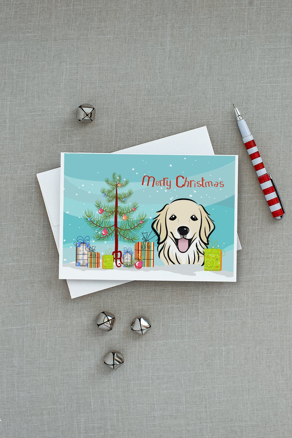 Christmas Tree and Golden Retriever Greeting Cards and Envelopes Pack of 8 - the-store.com