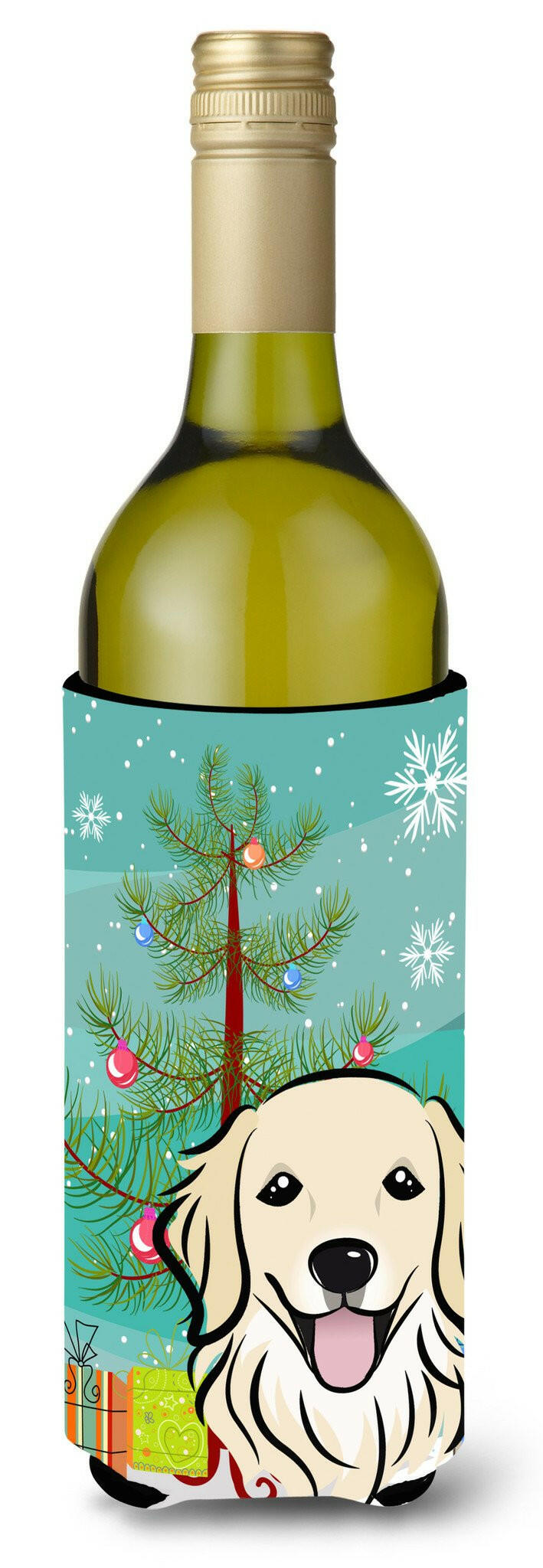 Christmas Tree and Golden Retriever Wine Bottle Beverage Insulator Hugger BB1577LITERK by Caroline&#39;s Treasures