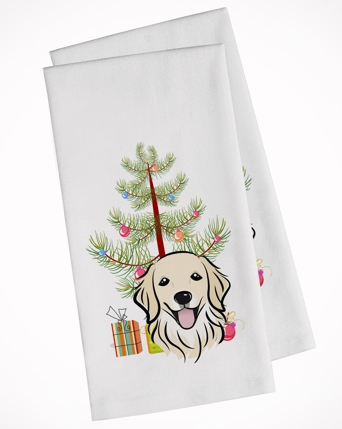 Christmas Tree and Golden Retriever White Kitchen Towel Set of 2 BB1577WTKT by Caroline&#39;s Treasures