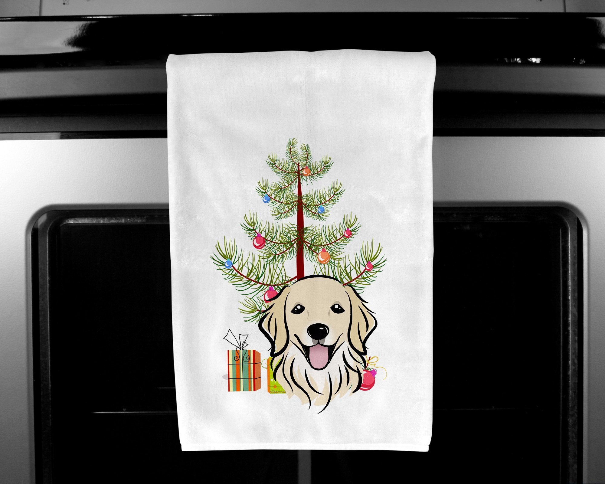 Christmas Tree and Golden Retriever White Kitchen Towel Set of 2 BB1577WTKT by Caroline's Treasures