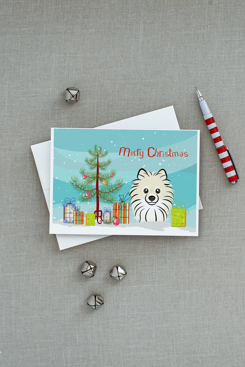 Christmas Tree and Pomeranian Greeting Cards and Envelopes Pack of 8 - the-store.com