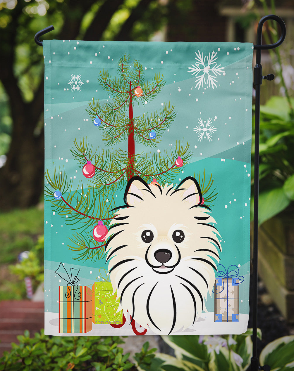 Christmas Tree and Pomeranian Flag Garden Size BB1579GF.