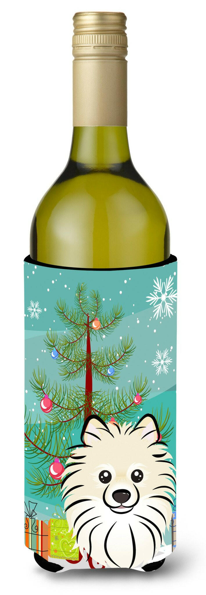 Christmas Tree and Pomeranian Wine Bottle Beverage Insulator Hugger BB1579LITERK by Caroline&#39;s Treasures