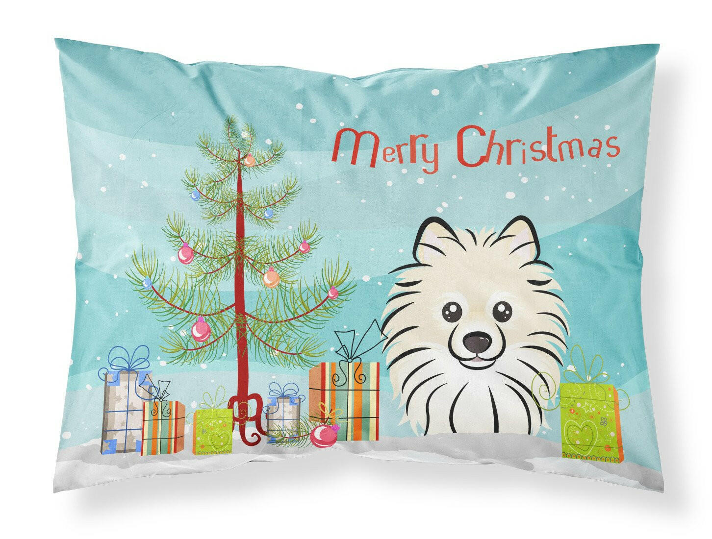 Christmas Tree and Pomeranian Fabric Standard Pillowcase BB1579PILLOWCASE by Caroline's Treasures
