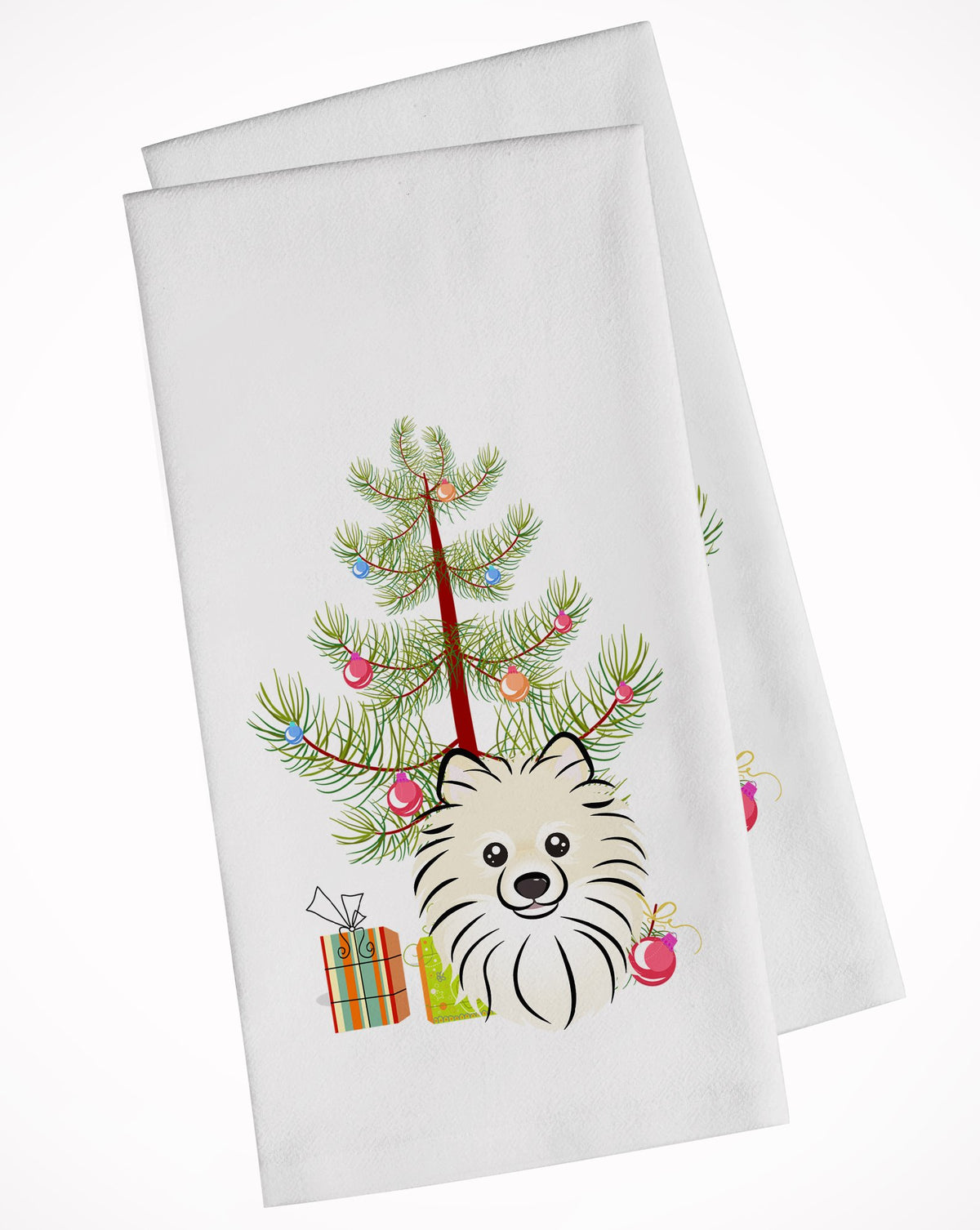 Christmas Tree and Pomeranian White Kitchen Towel Set of 2 BB1579WTKT by Caroline&#39;s Treasures
