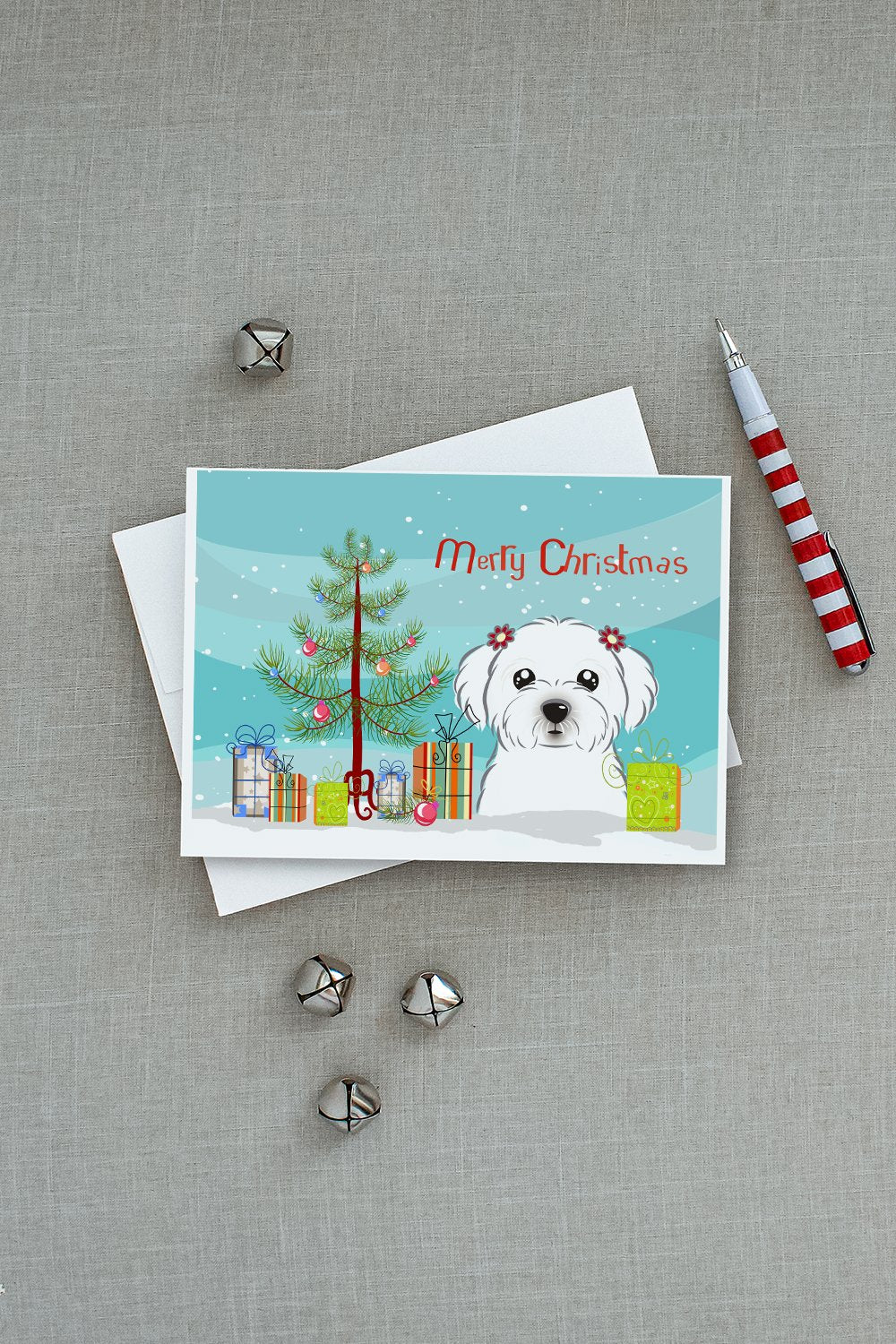 Christmas Tree and Maltese Greeting Cards and Envelopes Pack of 8 - the-store.com