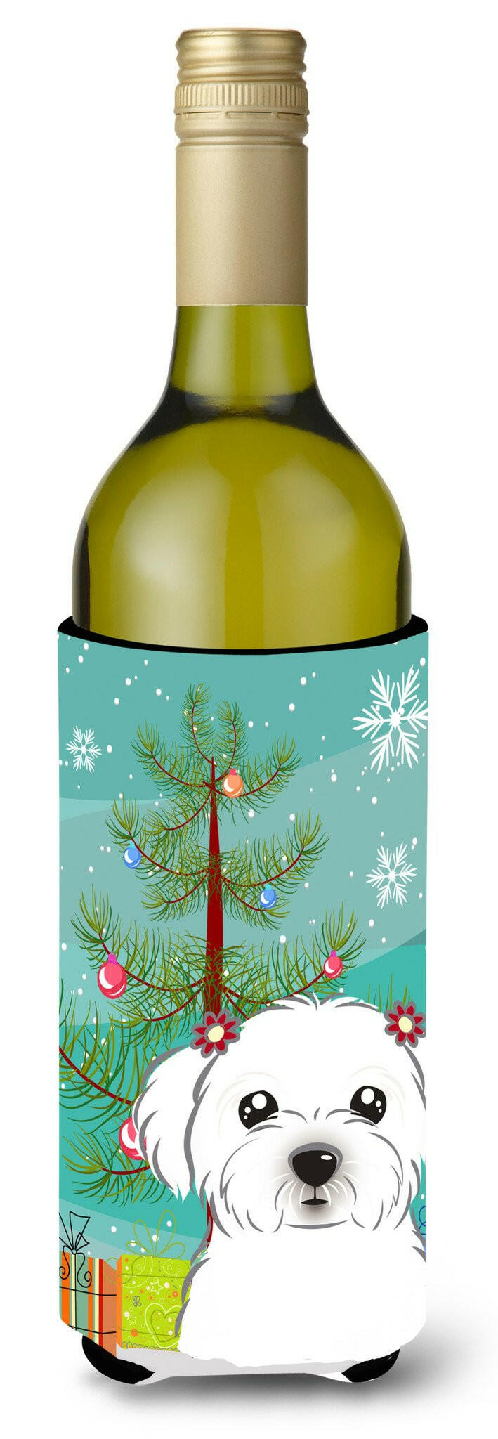 Christmas Tree and Maltese Wine Bottle Beverage Insulator Hugger BB1580LITERK by Caroline&#39;s Treasures