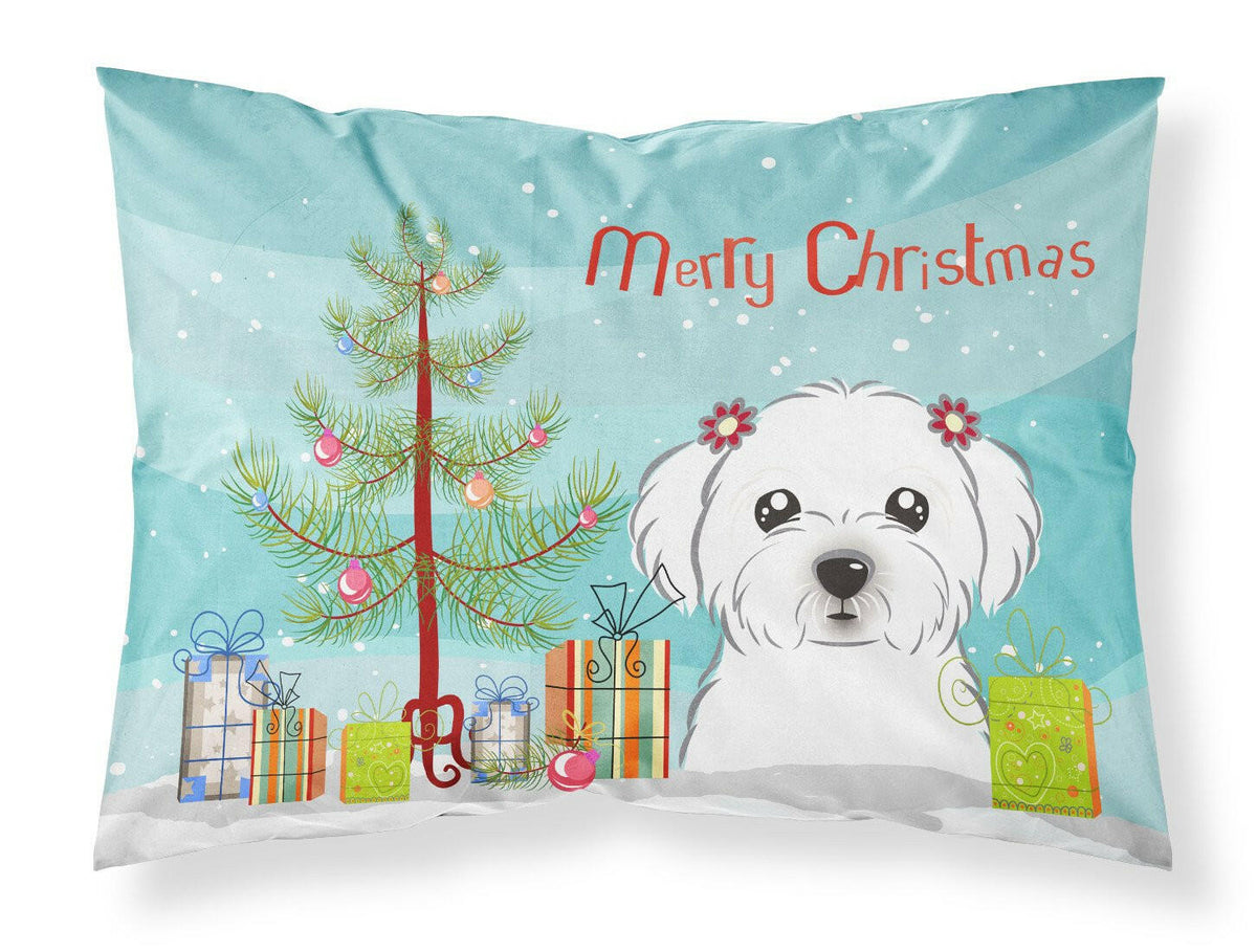 Christmas Tree and Maltese Fabric Standard Pillowcase BB1580PILLOWCASE by Caroline&#39;s Treasures