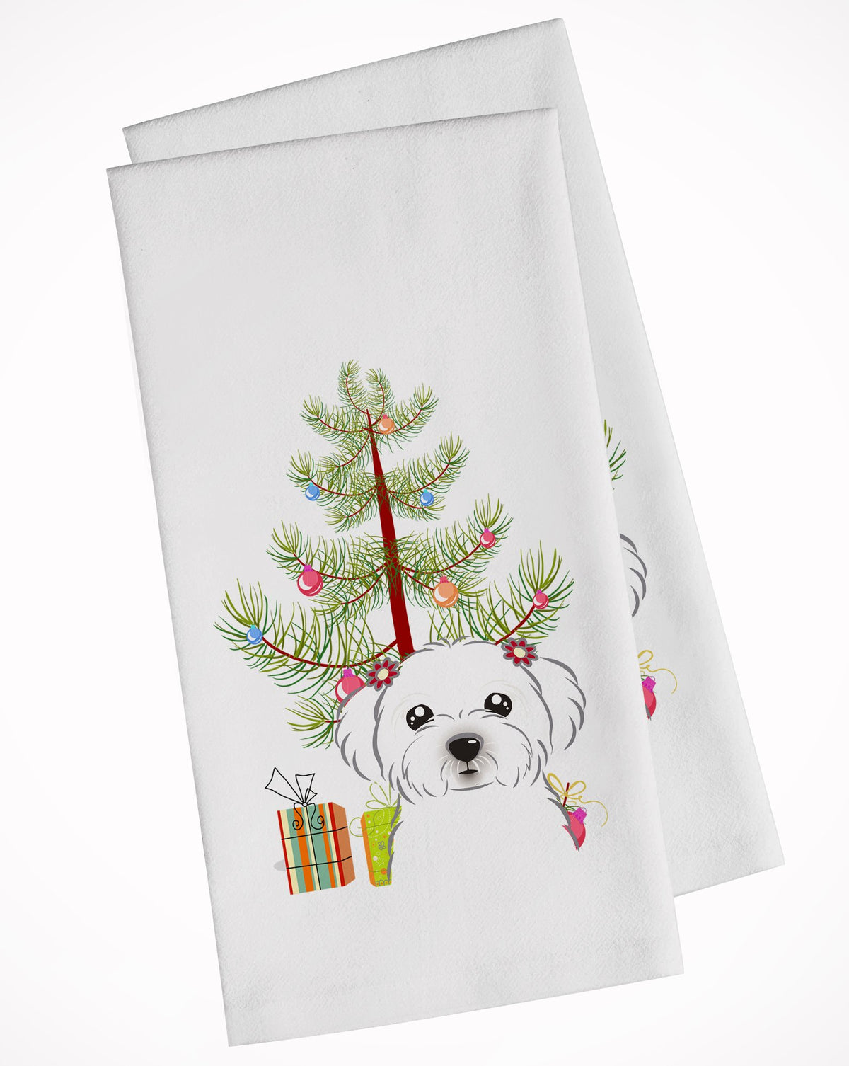 Christmas Tree and Maltese White Kitchen Towel Set of 2 BB1580WTKT by Caroline&#39;s Treasures