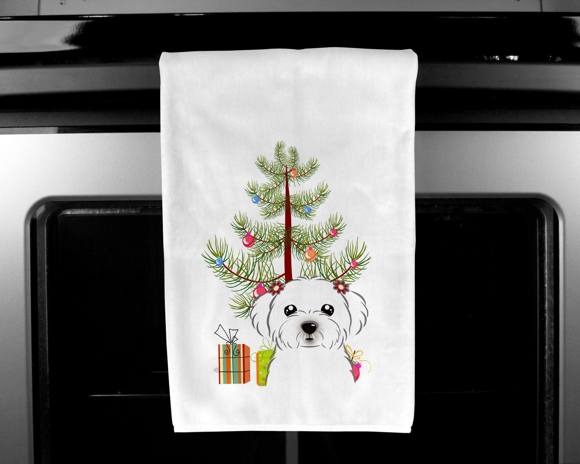 Christmas Tree and Maltese White Kitchen Towel Set of 2 BB1580WTKT by Caroline's Treasures