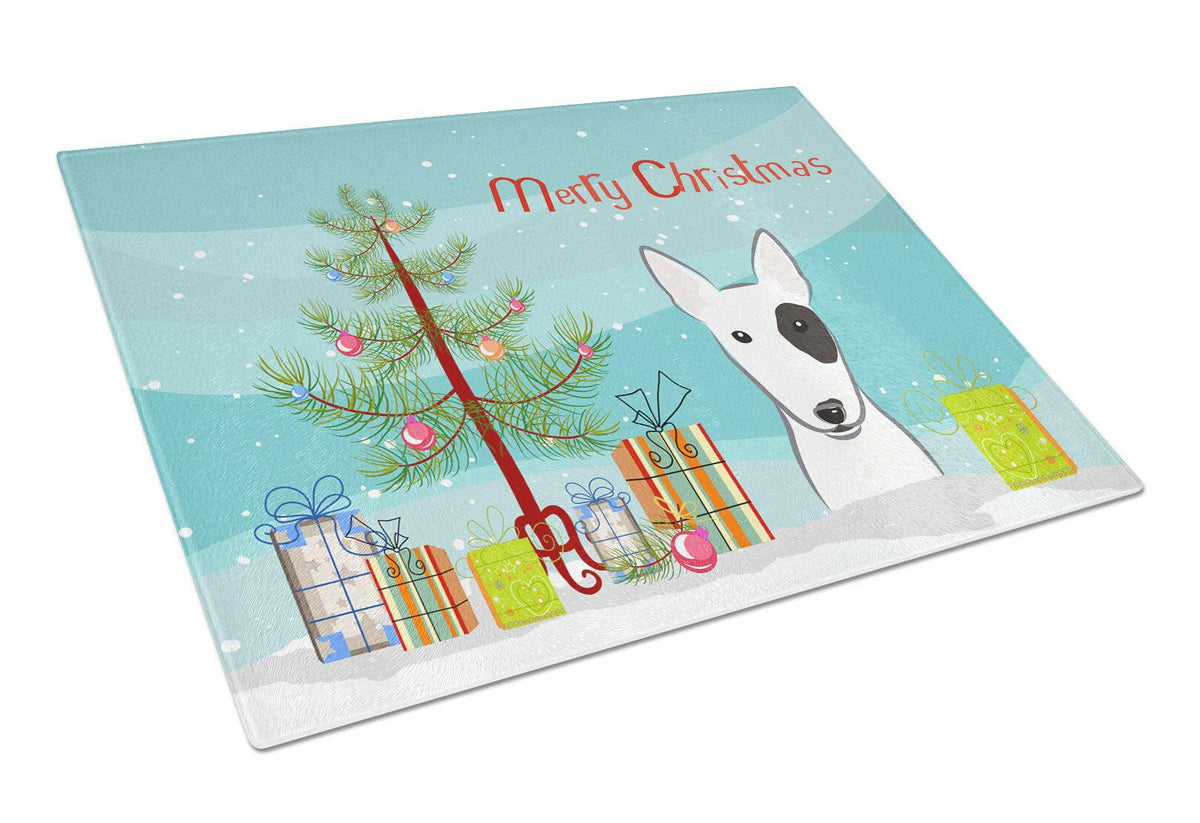 Christmas Tree and Bull Terrier Glass Cutting Board Large BB1581LCB by Caroline&#39;s Treasures