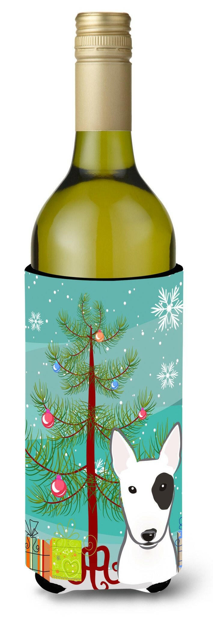 Christmas Tree and Bull Terrier Wine Bottle Beverage Insulator Hugger BB1581LITERK by Caroline&#39;s Treasures