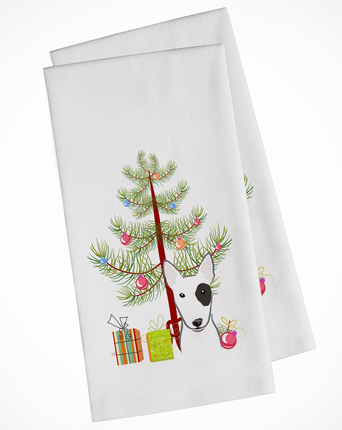 Christmas Tree and Bull Terrier White Kitchen Towel Set of 2 BB1581WTKT by Caroline&#39;s Treasures