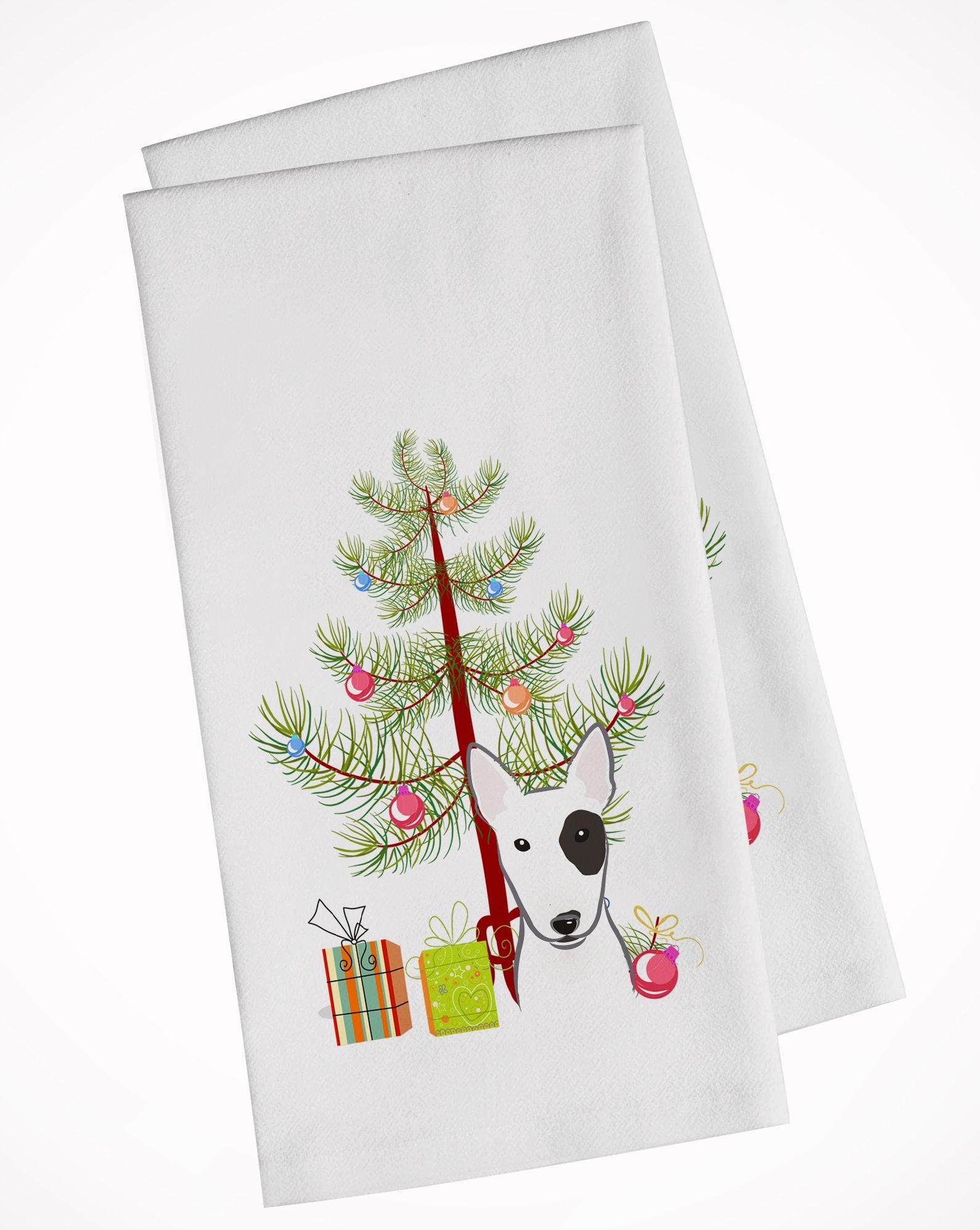 Christmas Tree and Bull Terrier White Kitchen Towel Set of 2 BB1581WTKT by Caroline's Treasures