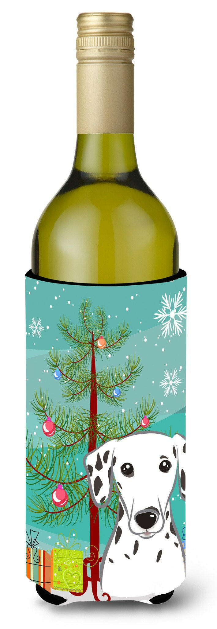 Christmas Tree and Dalmatian Wine Bottle Beverage Insulator Hugger BB1582LITERK by Caroline&#39;s Treasures
