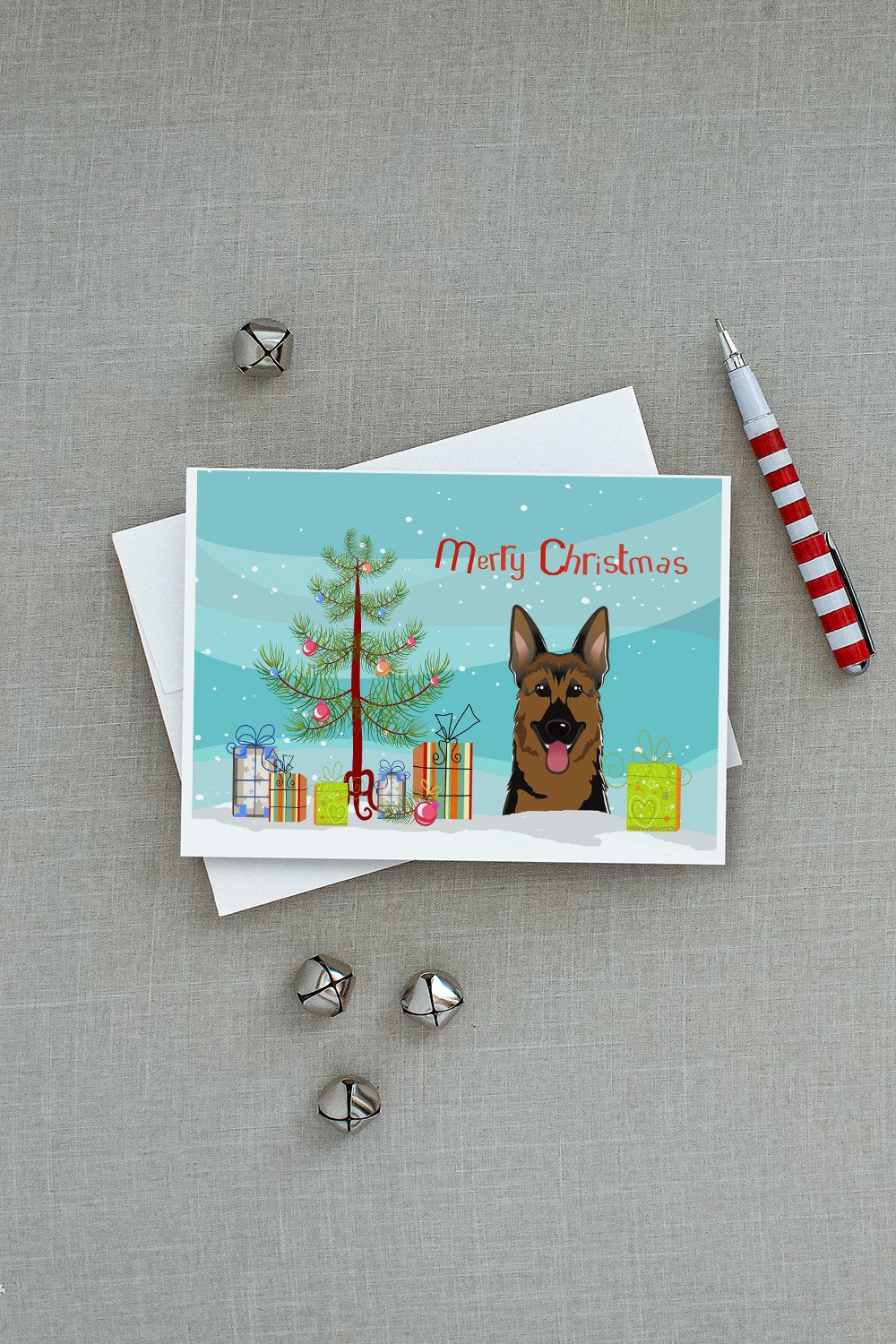 Christmas Tree and German Shepherd Greeting Cards and Envelopes Pack of 8 - the-store.com