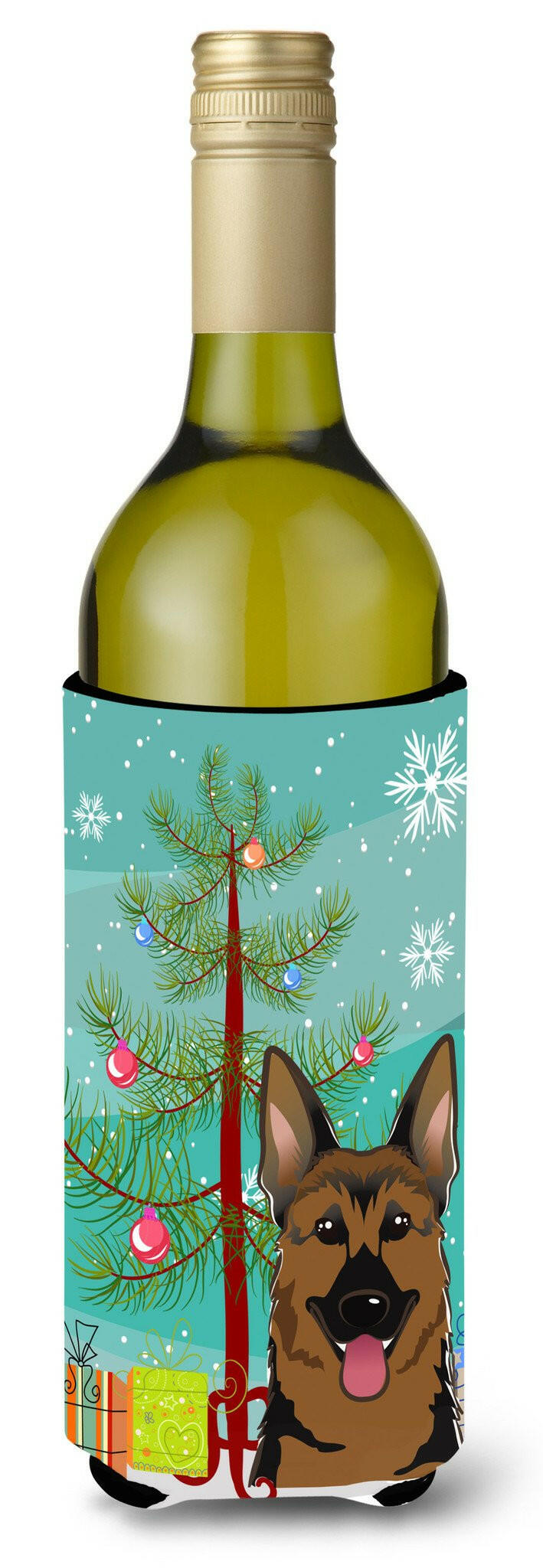 Christmas Tree and German Shepherd Wine Bottle Beverage Insulator Hugger BB1583LITERK by Caroline&#39;s Treasures