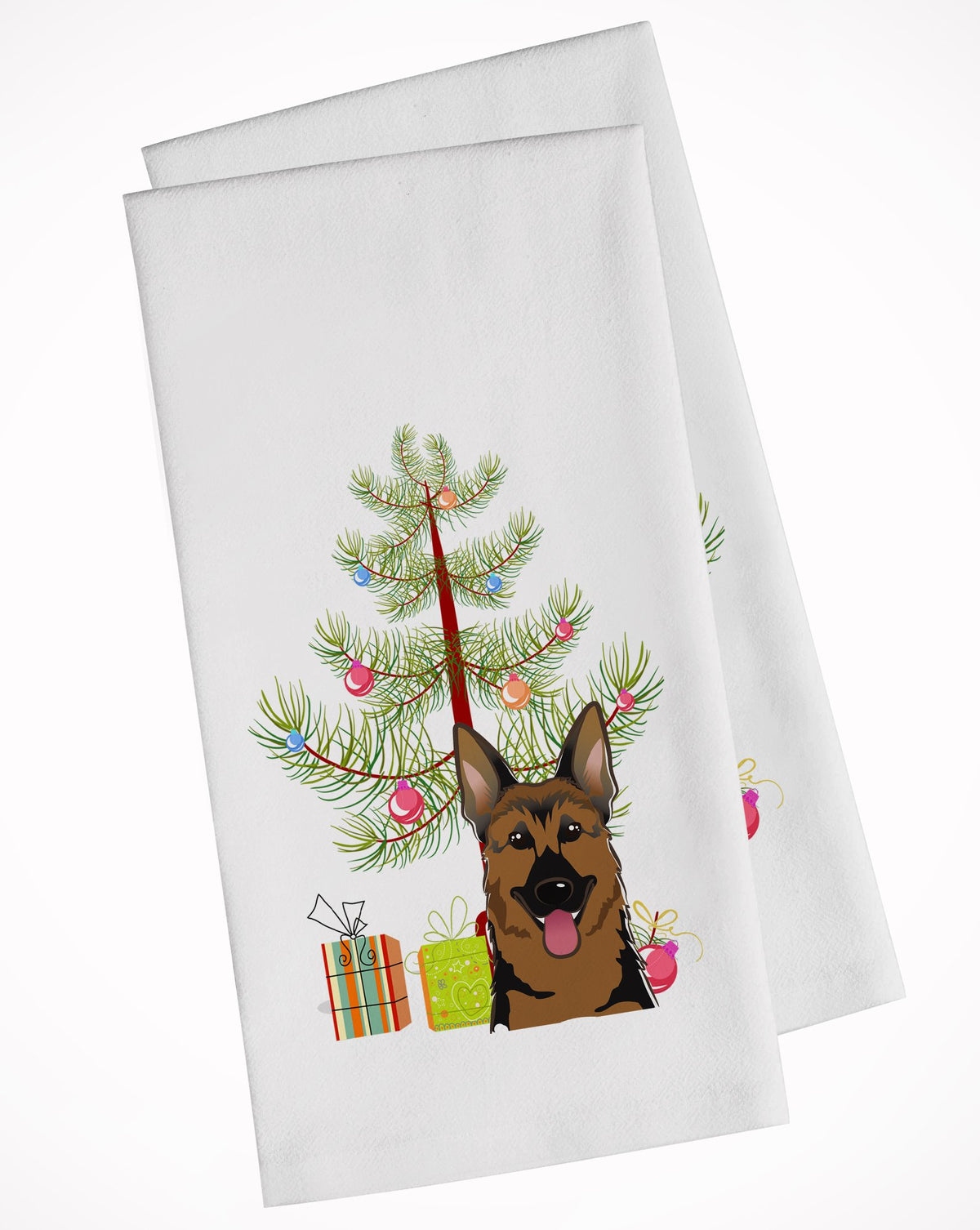Christmas Tree and German Shepherd White Kitchen Towel Set of 2 BB1583WTKT by Caroline&#39;s Treasures